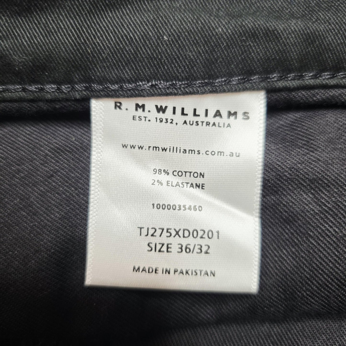 R.M. Williams Jeans Men's 36x32 Black Straight Regular Stretch Denim TJ275XD0201