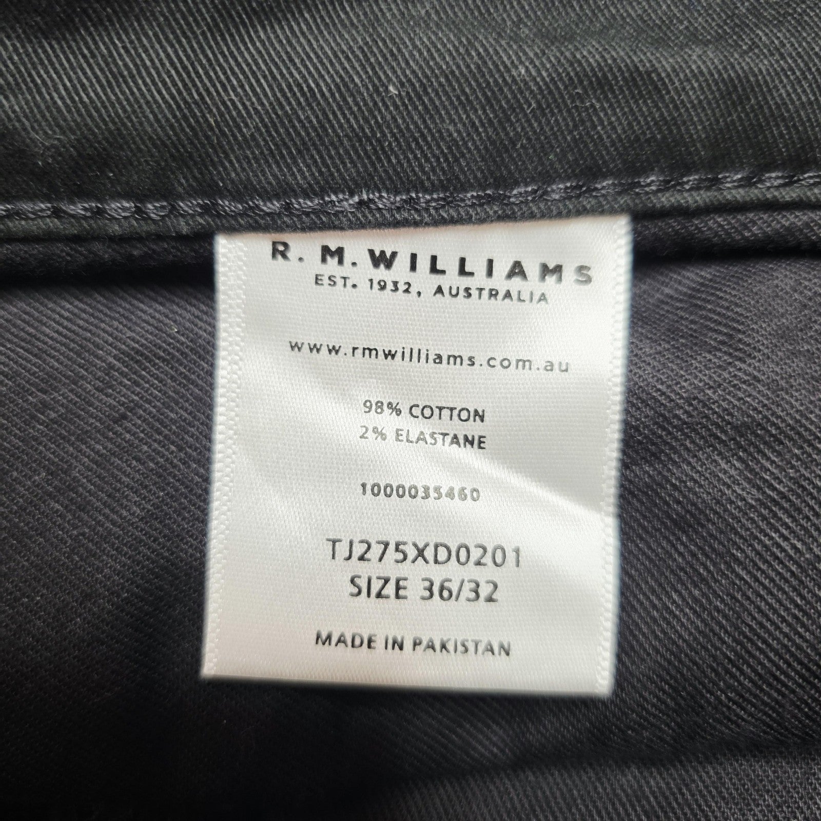 R.M. Williams Jeans Men's 36x32 Black Straight Regular Stretch Denim TJ275XD0201