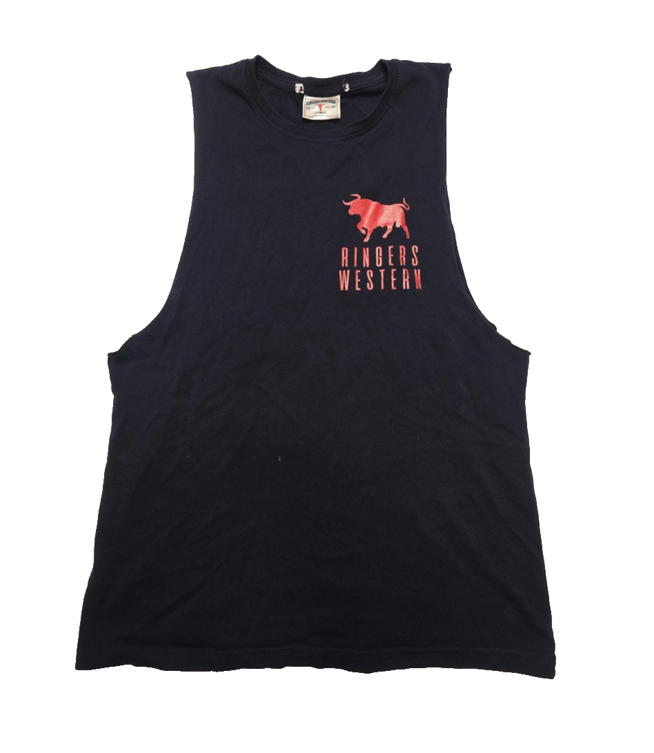 Ringers Western Shirt Men's XS Black Sleeveless Graphic Logo Cotton