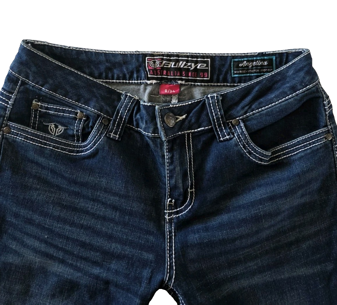 Bullzye Women's Angelina Boot Cut Jeans 34" Leg in Dark Wash - Size 8