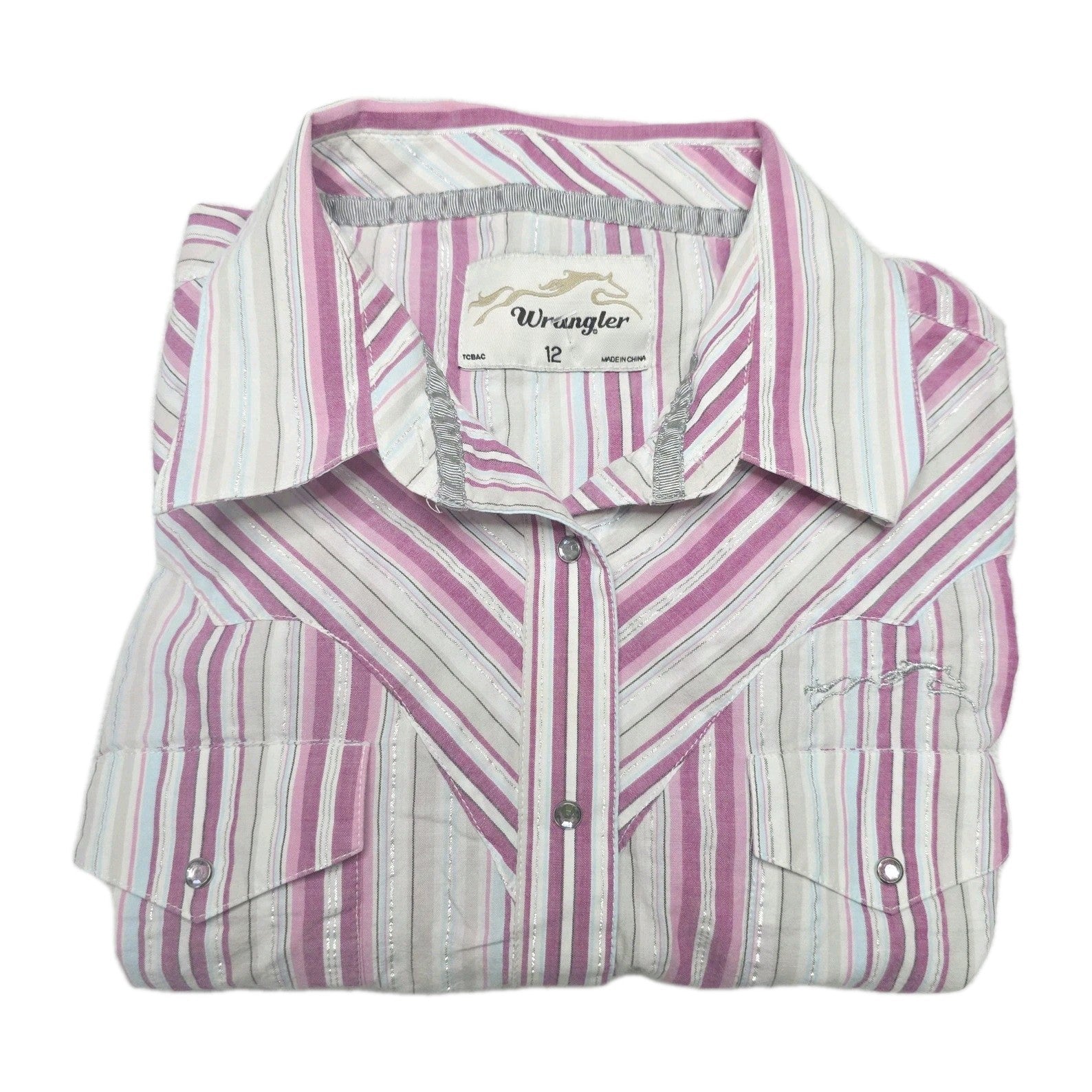 Wrangler Shirt Women's 12 Pink Striped Long Sleeve Snap Western Cotton Pockets