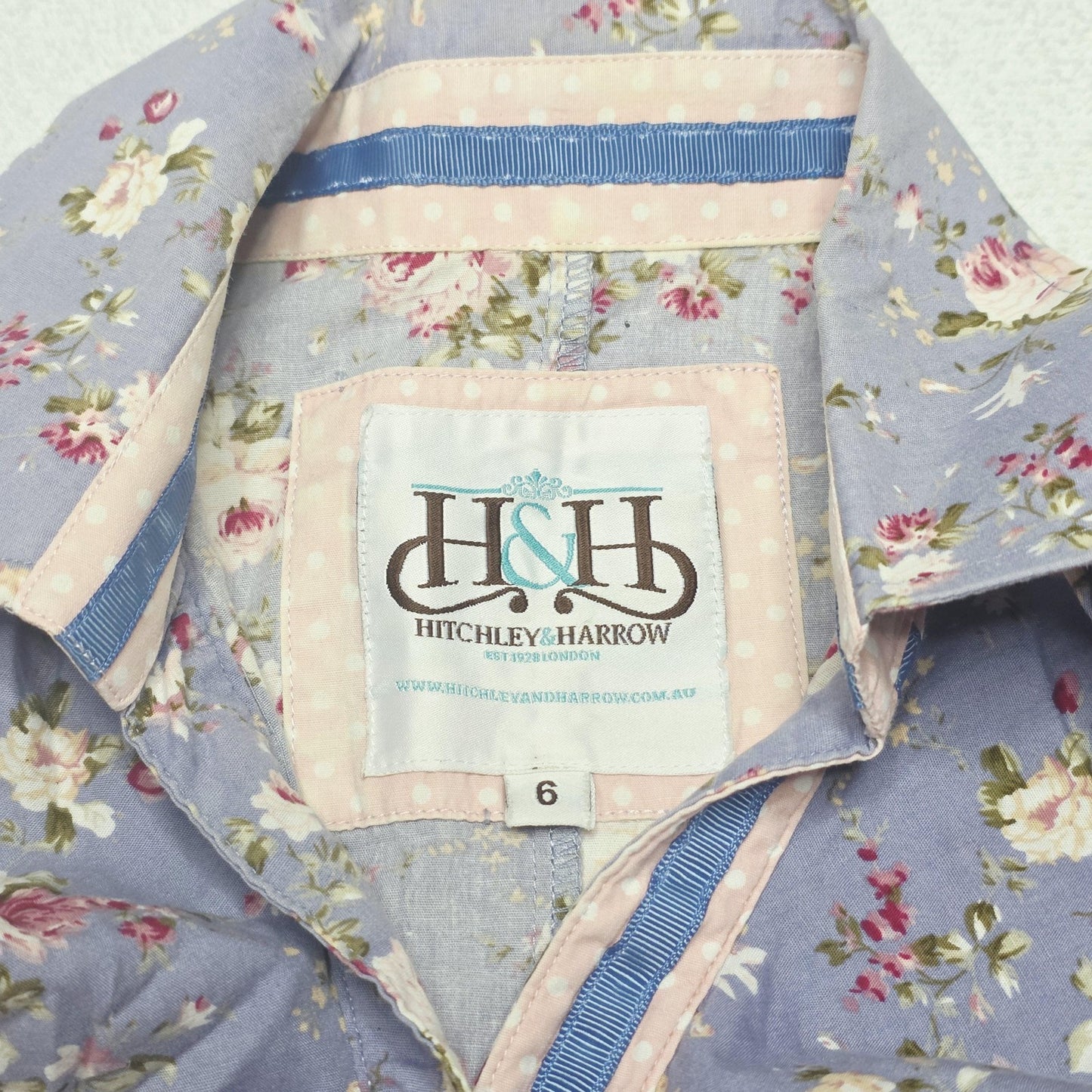 Hitchley & Harrow Shirt Women's 6 Purple Long Sleeve Button Up Floral Ruffle