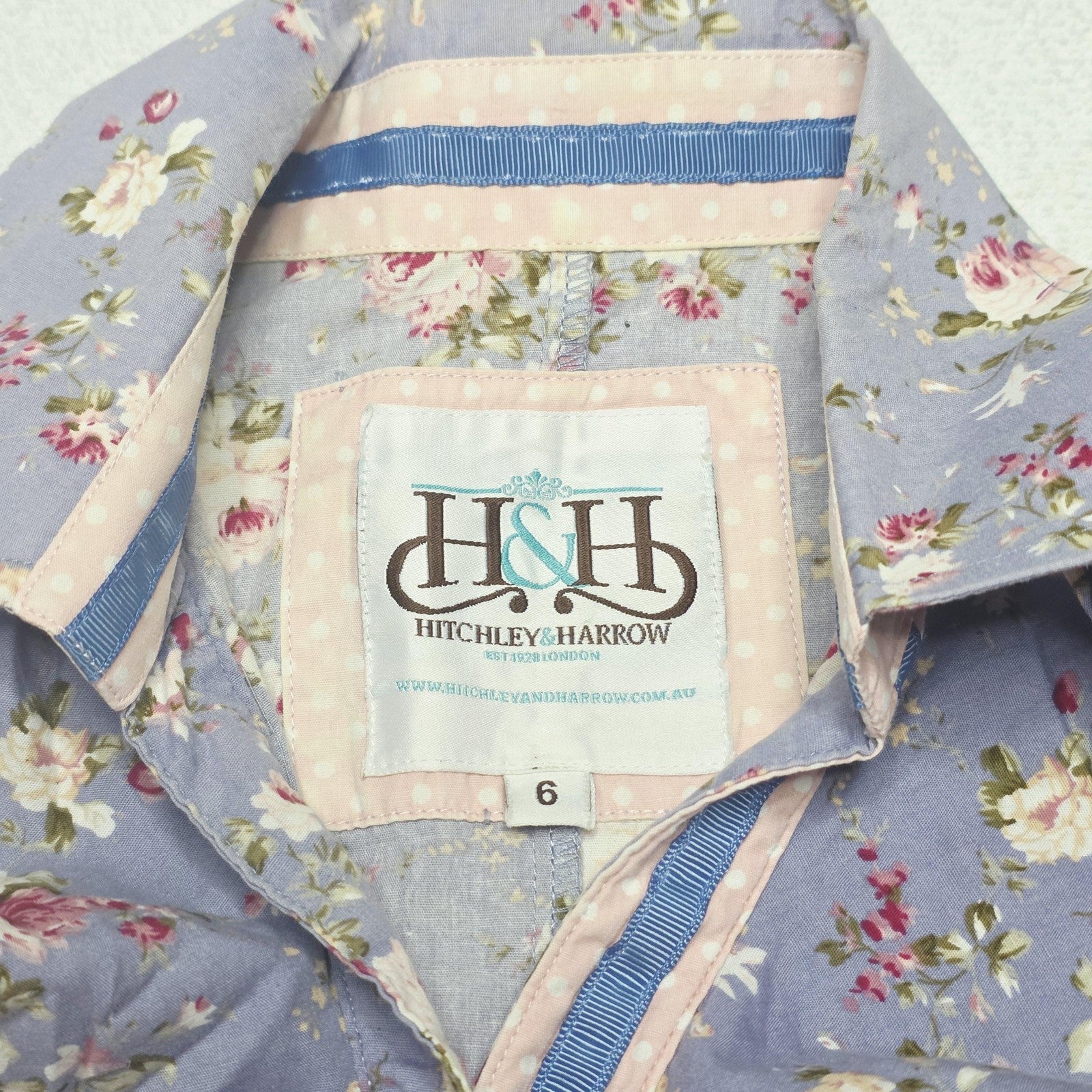 Hitchley & Harrow Shirt Women's 6 Purple Long Sleeve Button Up Floral Ruffle