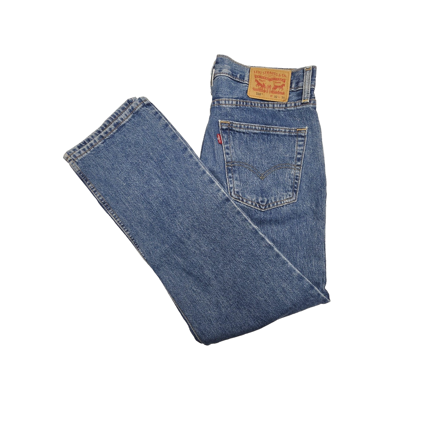 Levis 516 Jeans Mens 32x30 Blue Straight Regular Zip Fly Denim Medium Wash Logo