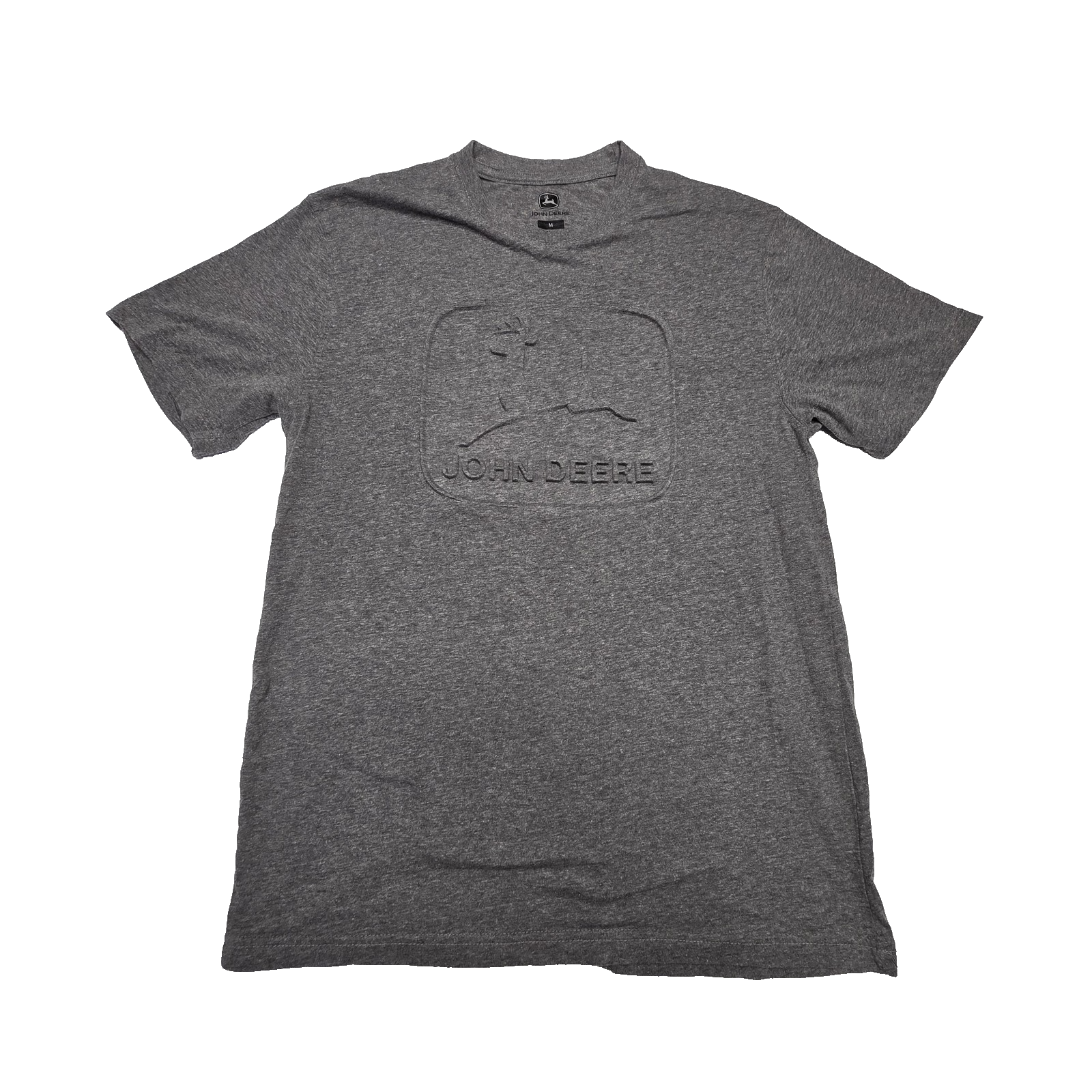 John Deere Shirt Men's M Grey Embossed Logo Graphic Tee Cotton Polyester Casual