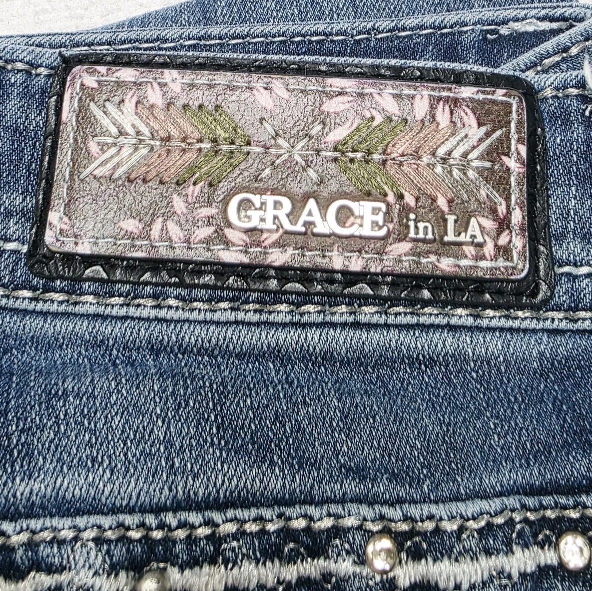Grace In LA Jeans Womens 26 Blue Bootcut Embroidered Stretch Denim 28x34