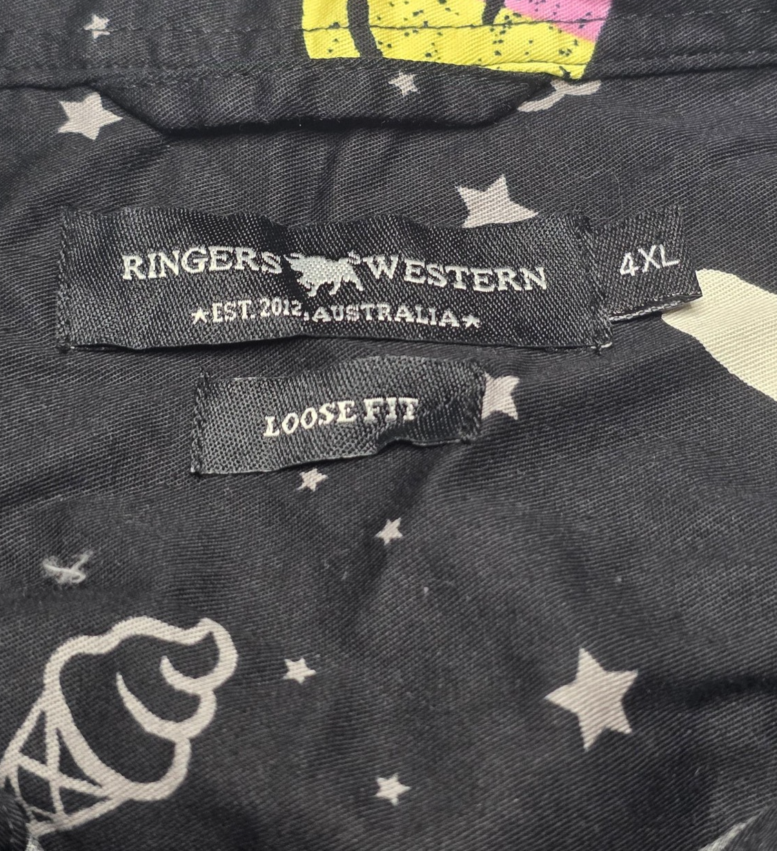 Ringers Western Shirt Mens 4XL Black Ice Cream Loose Fit Long Sleeve Half Button