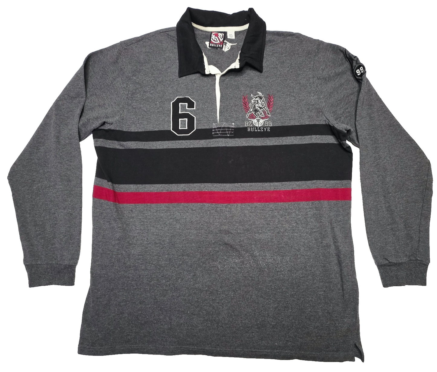 Bullzye Jumper Mens 4XL Grey Striped Long Sleeve Rugby Pullover Embroidered