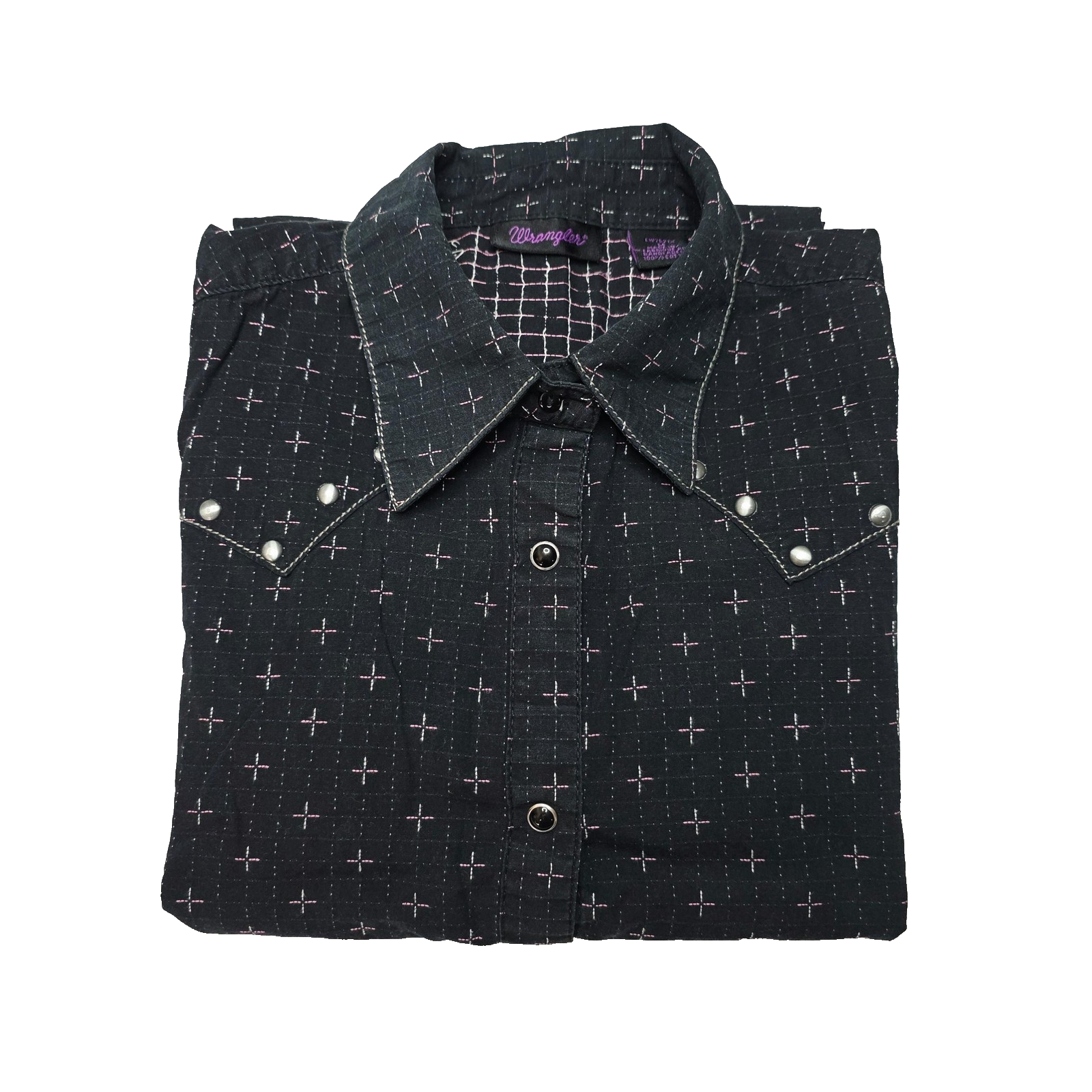 Wrangler Shirt Women's M Black Long Sleeve Snap Western Geometric Cotton Print