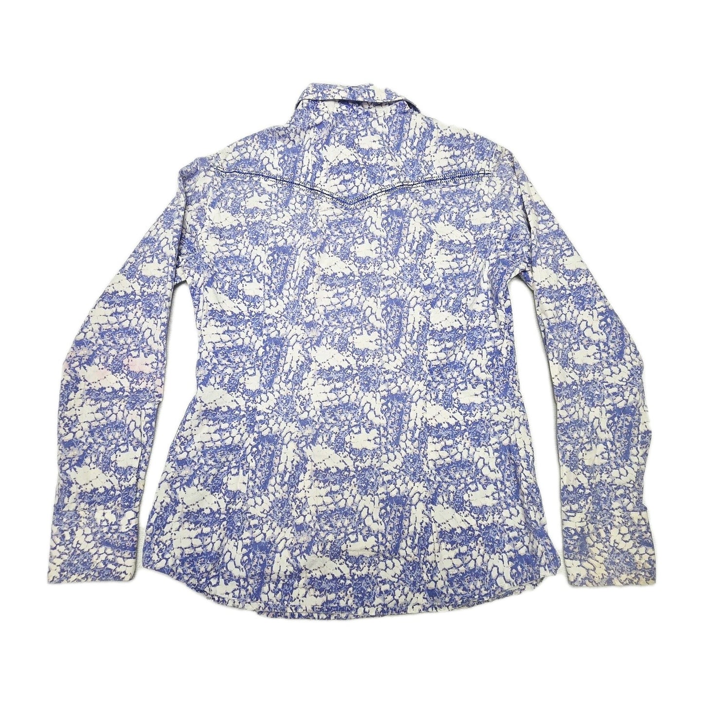 Wrangler Shirt Women's 10 Blue Long Sleeve Snap Button Up Cotton Geometric