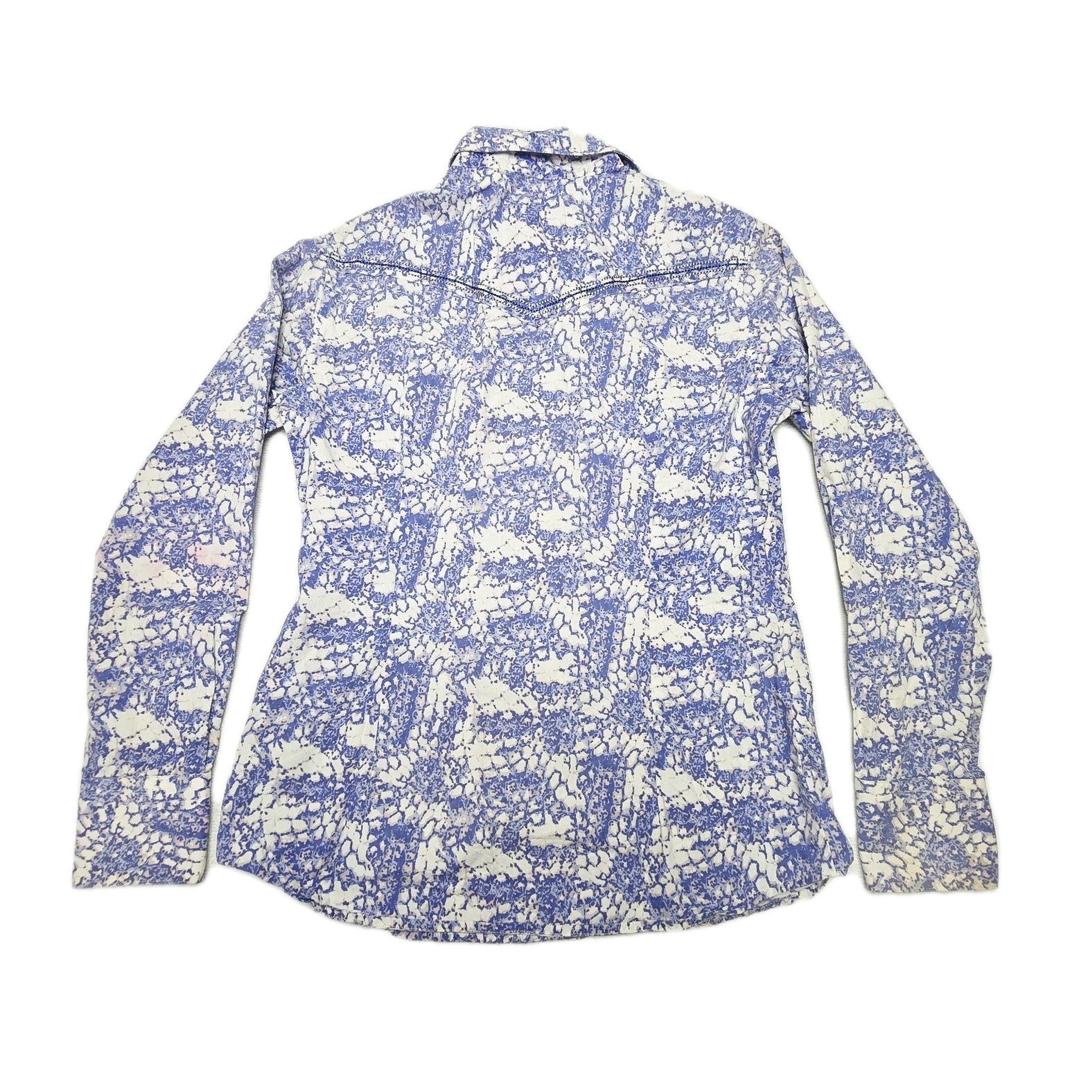 Wrangler Shirt Women's 10 Blue Long Sleeve Snap Button Up Cotton Geometric