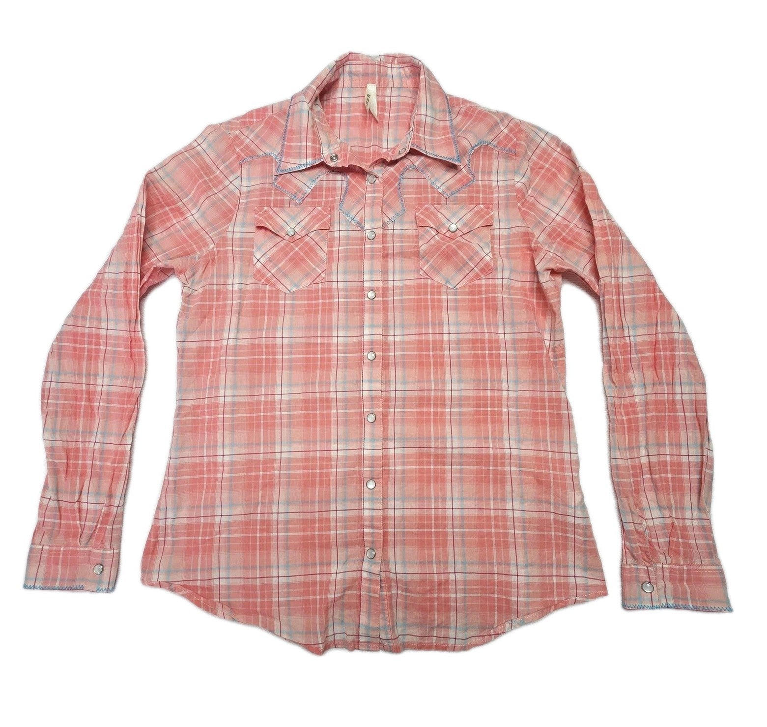 Roper Shirt Women's M Pink Plaid Long Sleeve Pearl Snap Western Cotton Pockets