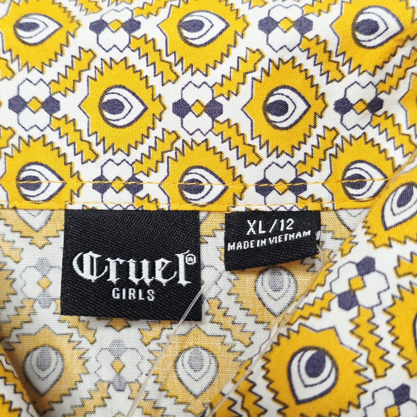 Cruel Girl Shirt Girls 12 Yellow Long Sleeve Button Up Cotton Geometric