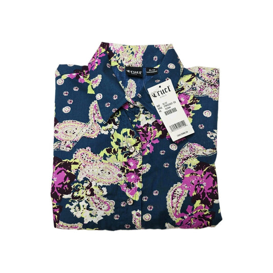 Cruel Girl Shirt Girls 12 Teal Long Sleeve Button Up Paisley Print Western Top