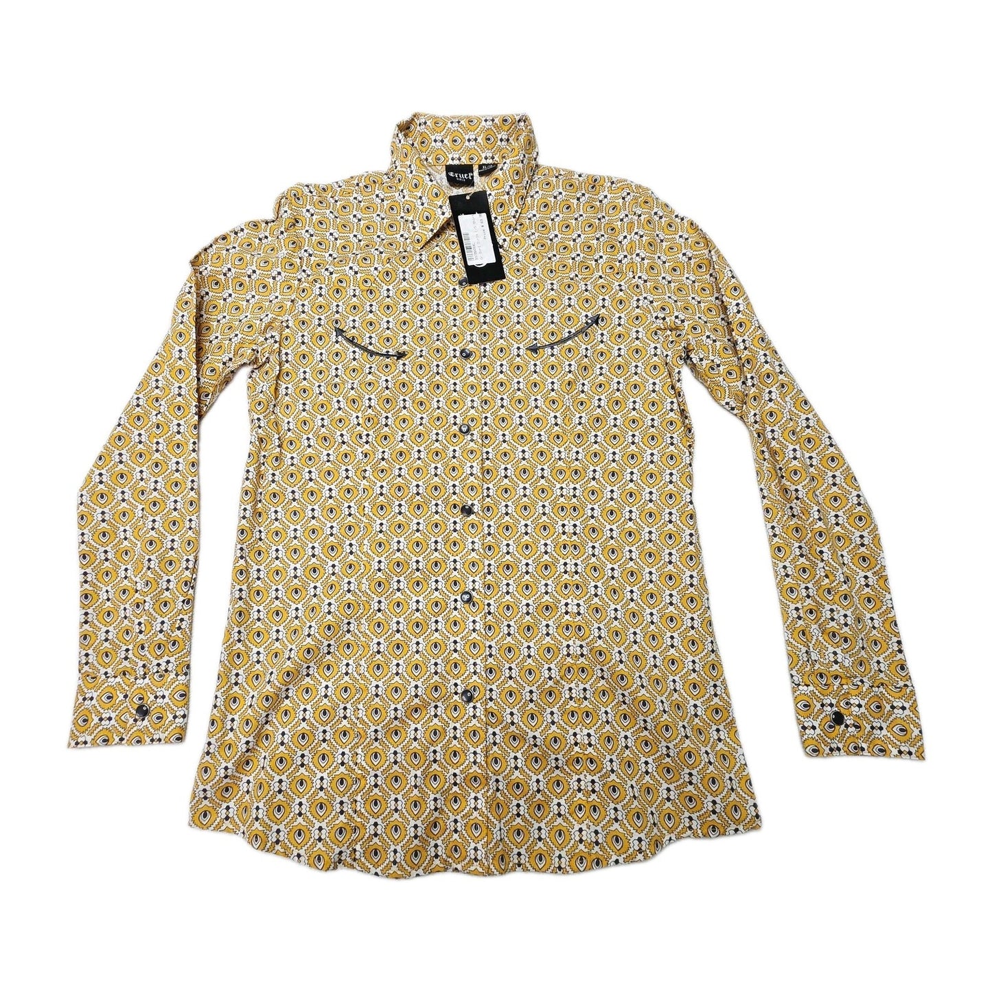 Cruel Girl Shirt Girls 12 Yellow Long Sleeve Button Up Cotton Geometric