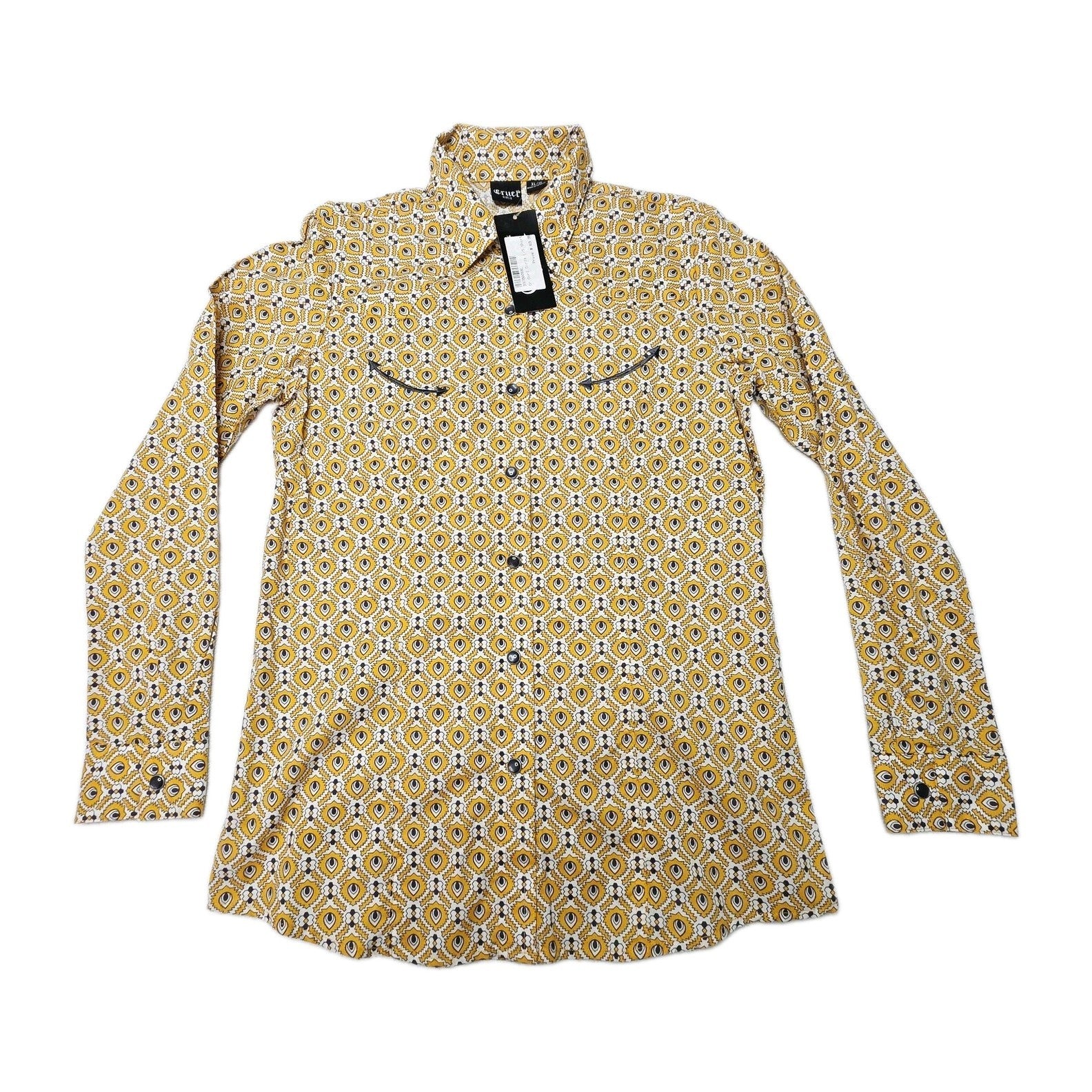 Cruel Girl Shirt Girls 12 Yellow Long Sleeve Button Up Cotton Geometric