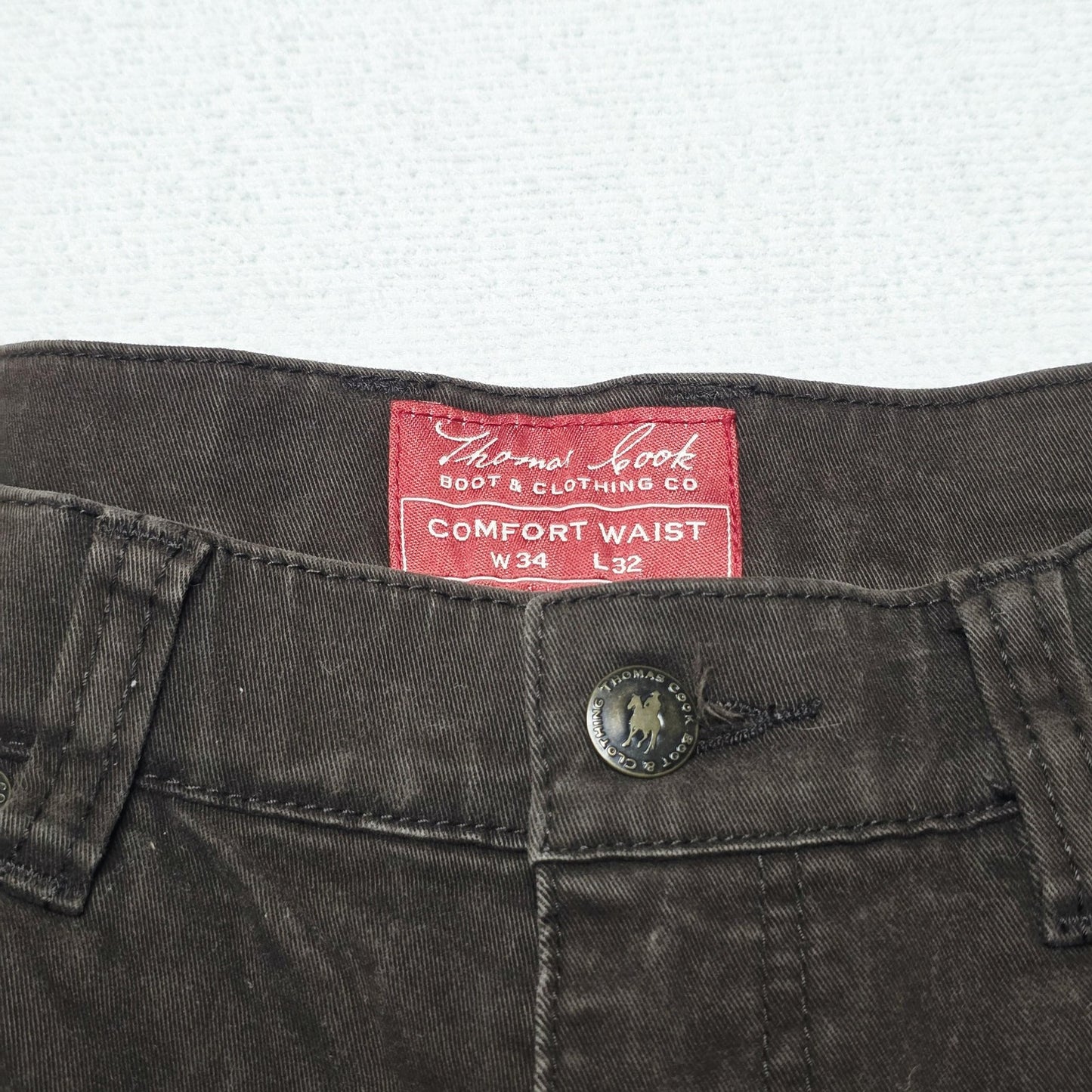 Thomas Cook Comfort Waist Jeans Mens 34x30 Brown Straight Regular Stretch Denim