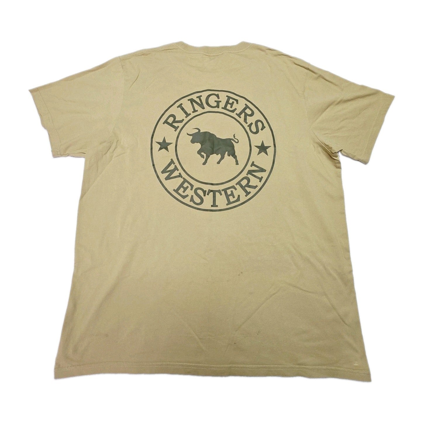 Ringers Western Shirt Men's XL Beige Logo Short Sleeve Loose Fit Cotton Tee