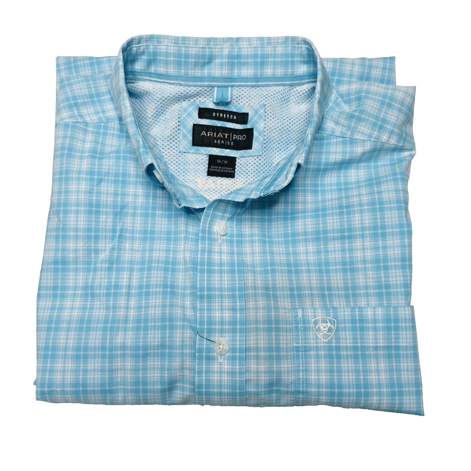 Ariat Pro Series Shirt Mens M Blue Check Short Sleeve Button Up Classic Fit