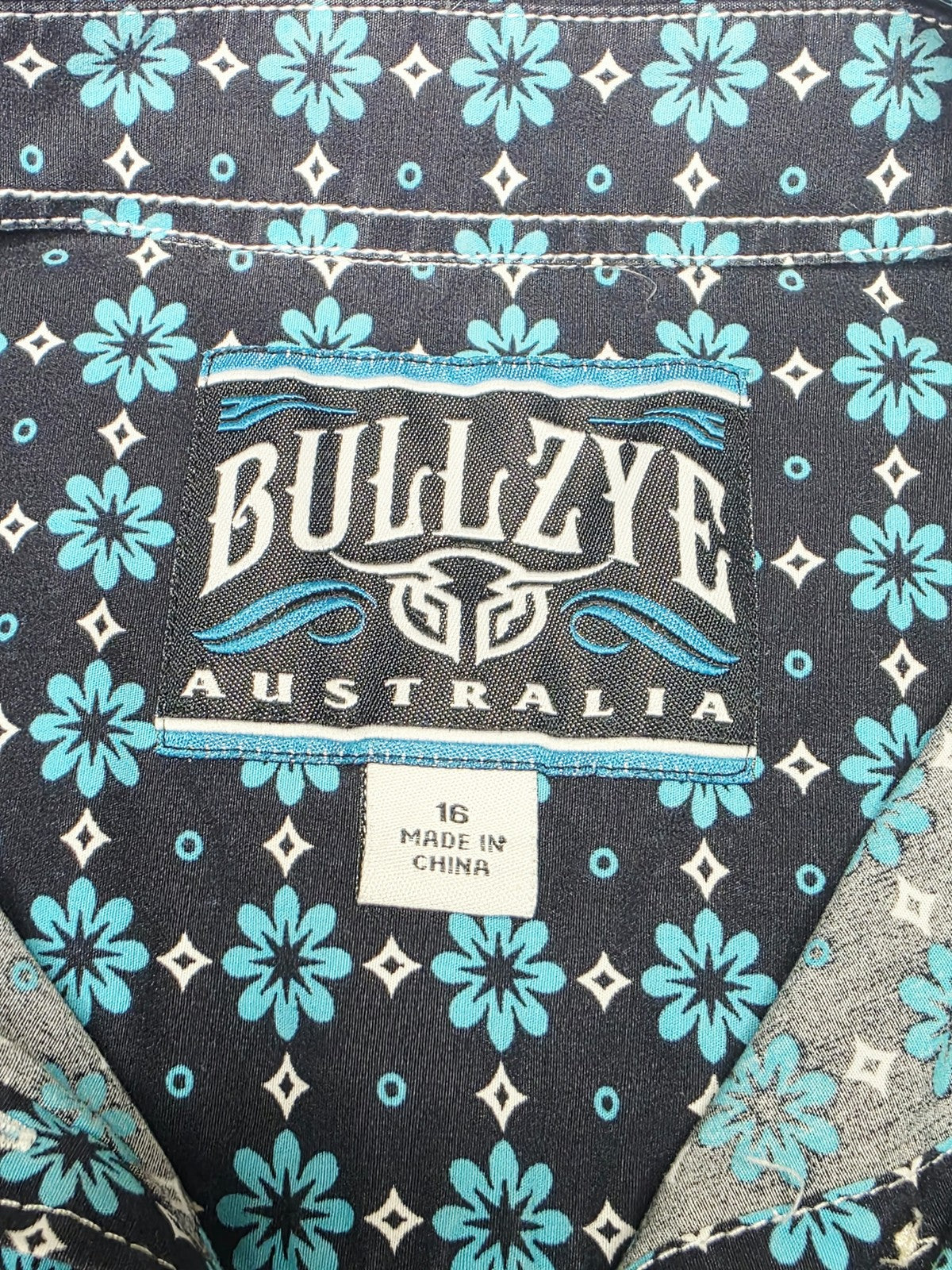 Bullzye Shirt Womens 16 Black Floral Collared Button Up Western Summer Casual