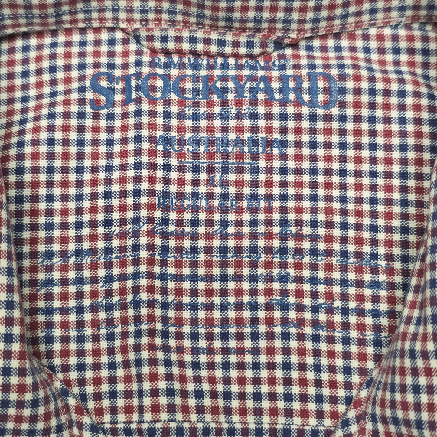 R.M. Williams Shirt Mens XL Red Blue Check Long Sleeve Cotton Stockyard