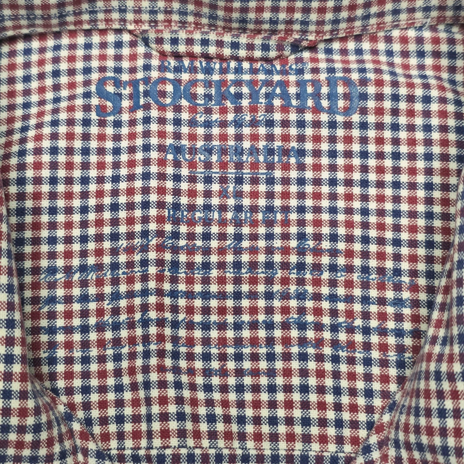 R.M. Williams Shirt Mens XL Red Blue Check Long Sleeve Cotton Stockyard