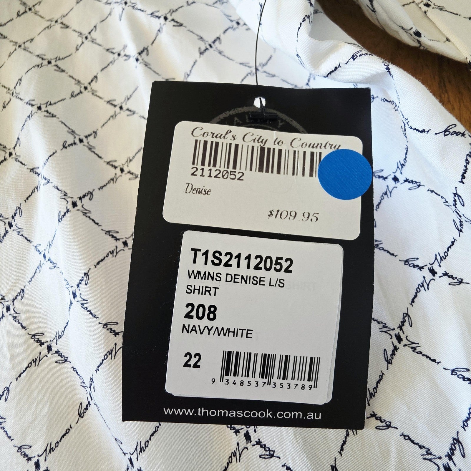 Thomas Cook Shirt Women's 22 White Long Sleeve Button Up Denise Logo Geometric