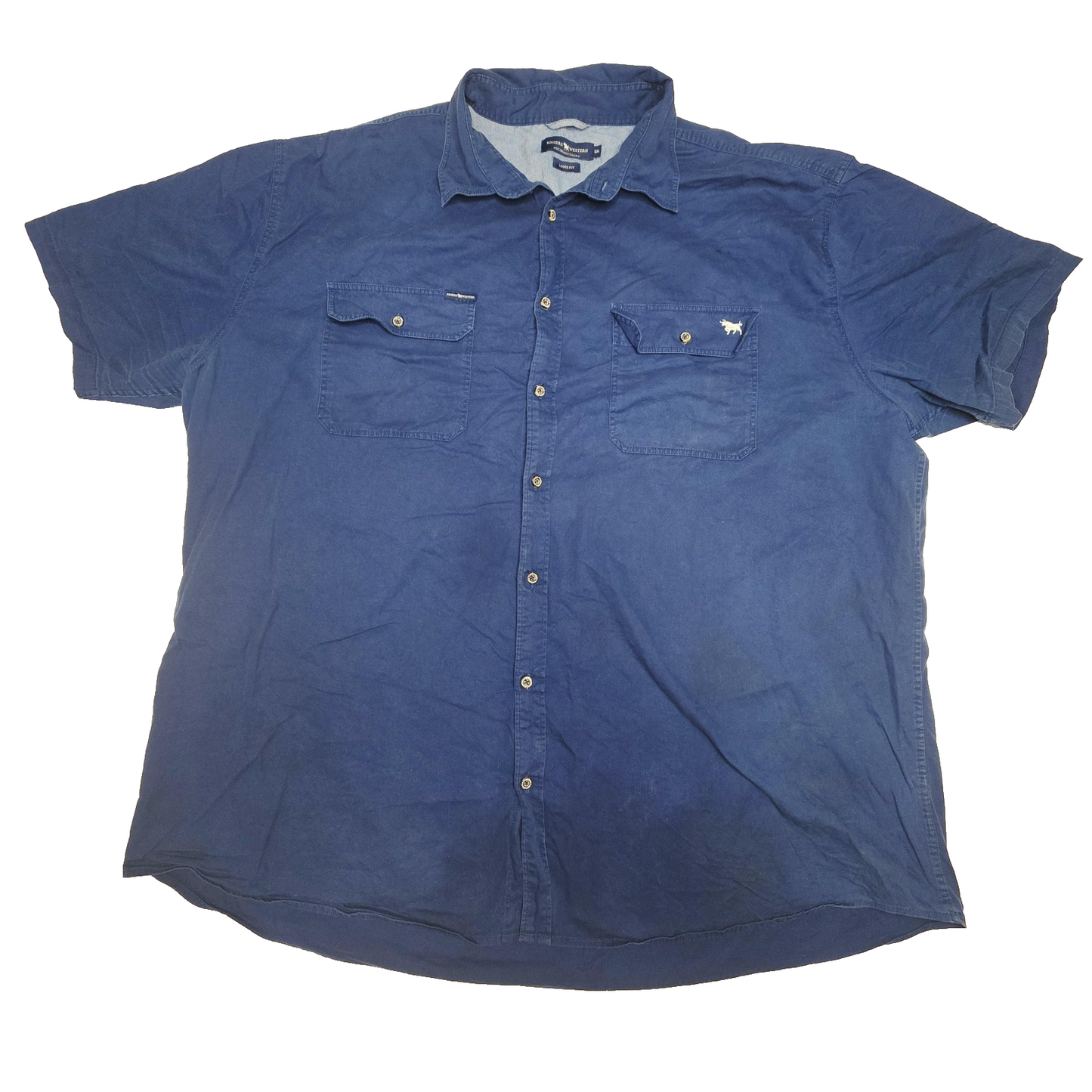 Ringers Western Shirt Men's 5XL Blue Short Sleeve button Front Western Casual