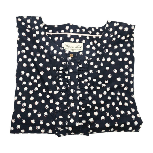 Thomas Cook Blouse Women's 20 Blue Long Sleeve Polka Dot Cotton Ruffle Georgie