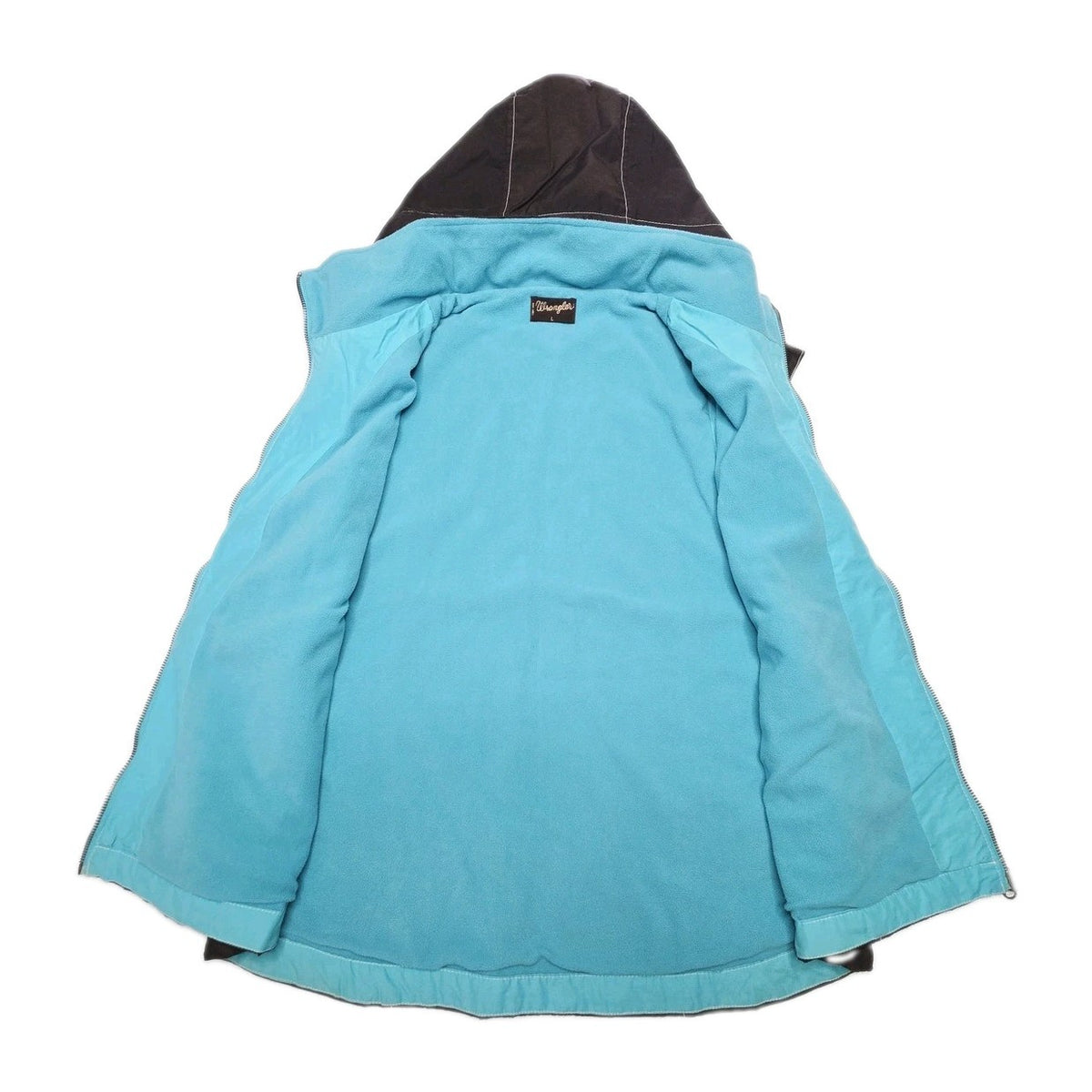 Wrangler Vest Women's L Brown Blue Hooded Fleece Lined Zip Up Pockets Western