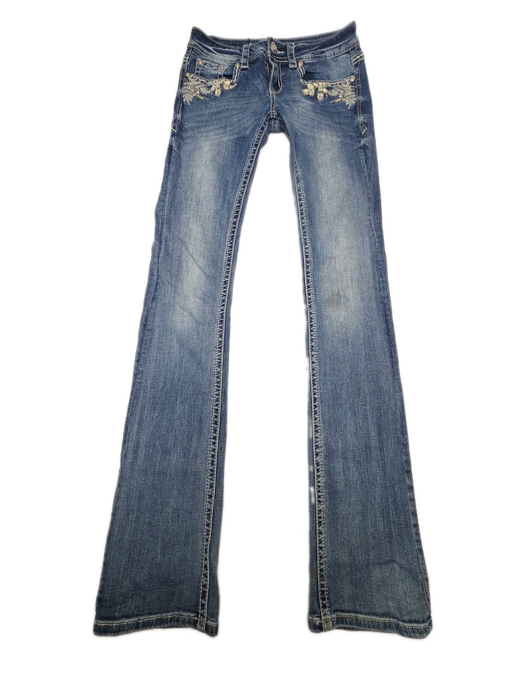 Grace In LA Jeans Womens 26 Blue Bootcut Embroidered Stretch Denim 28x34