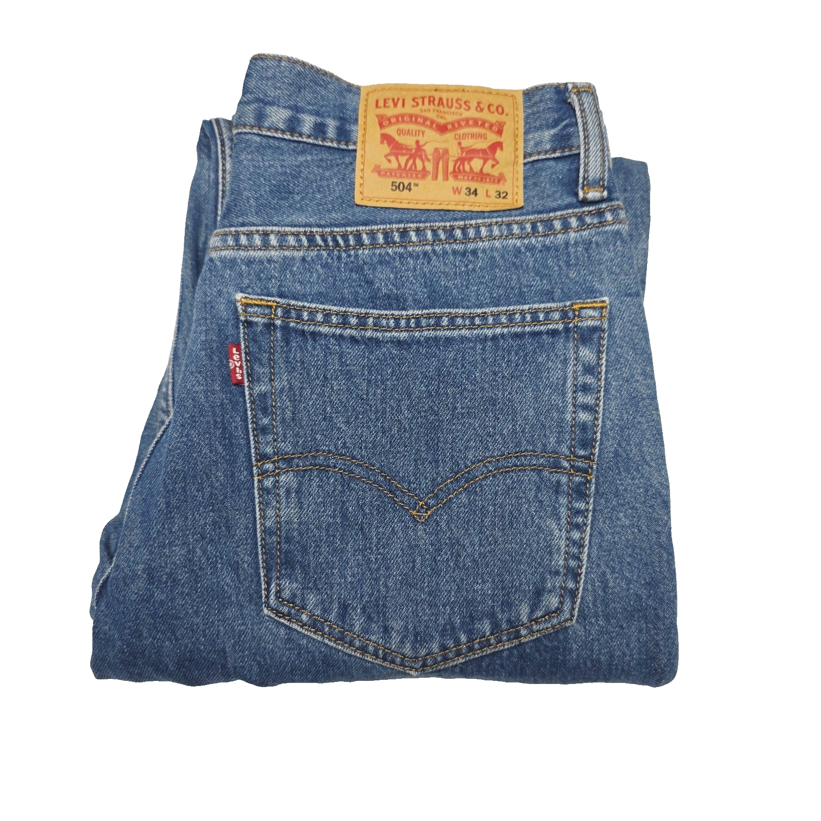Levis 504 Jeans Mens Blue Regular Straight Medium Wash Zip Fly Fits 34x30