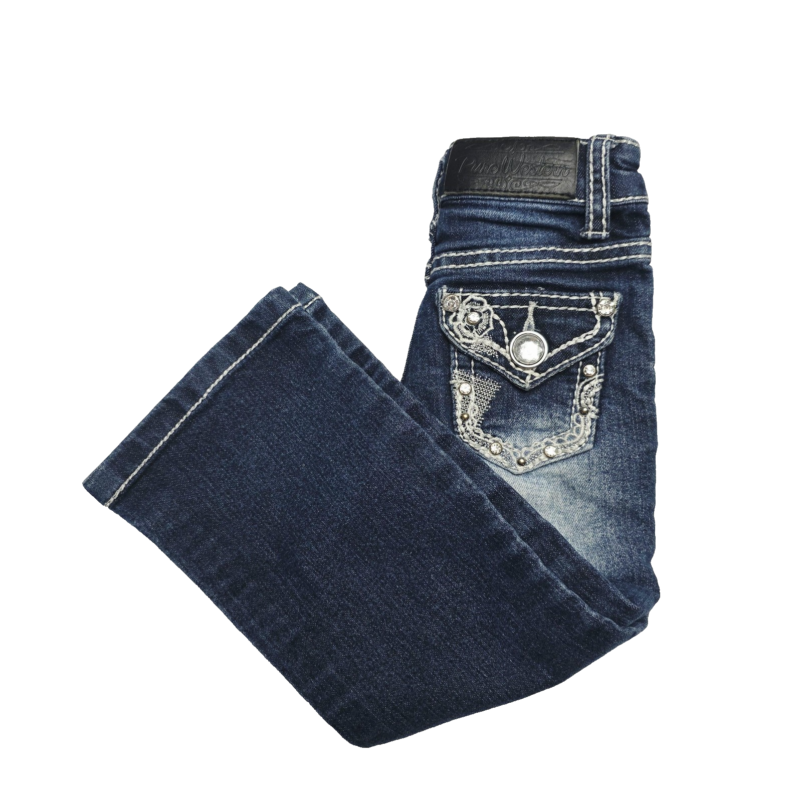 Pure Western Jeans Girls 2 Blue Straight Regular Denim Rhinestone Back Pockets