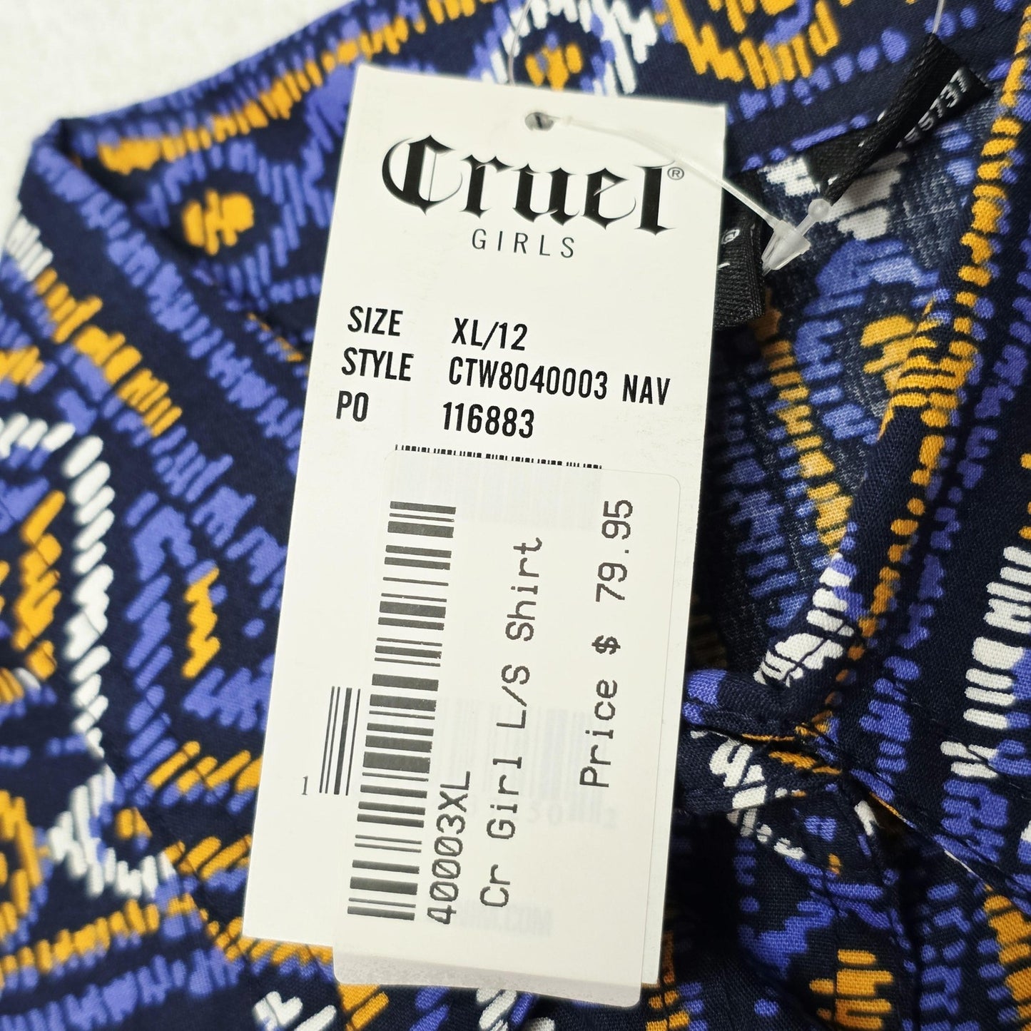 Cruel Girl Shirt Girls 12 Blue Long Sleeve Button Up Cotton Geometric Print