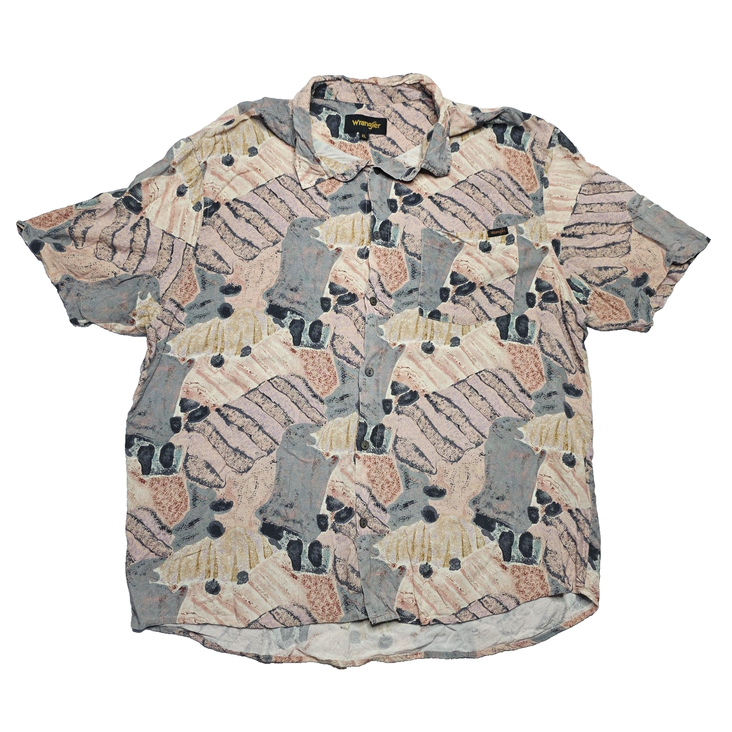 Wrangler Shirt XL Pastel Abstract Print Button Up Lightweight Woven Casual