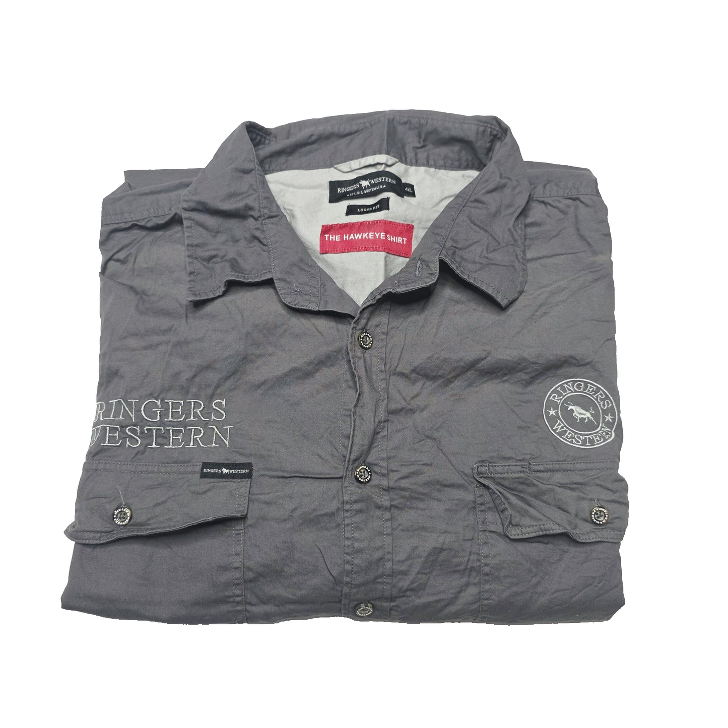 Ringers Western Hawkeye Shirt Mens 4XL Grey Long Sleeve Graphic Logo Cotton