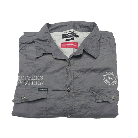 Ringers Western Hawkeye Shirt Mens 4XL Grey Long Sleeve Graphic Logo Cotton