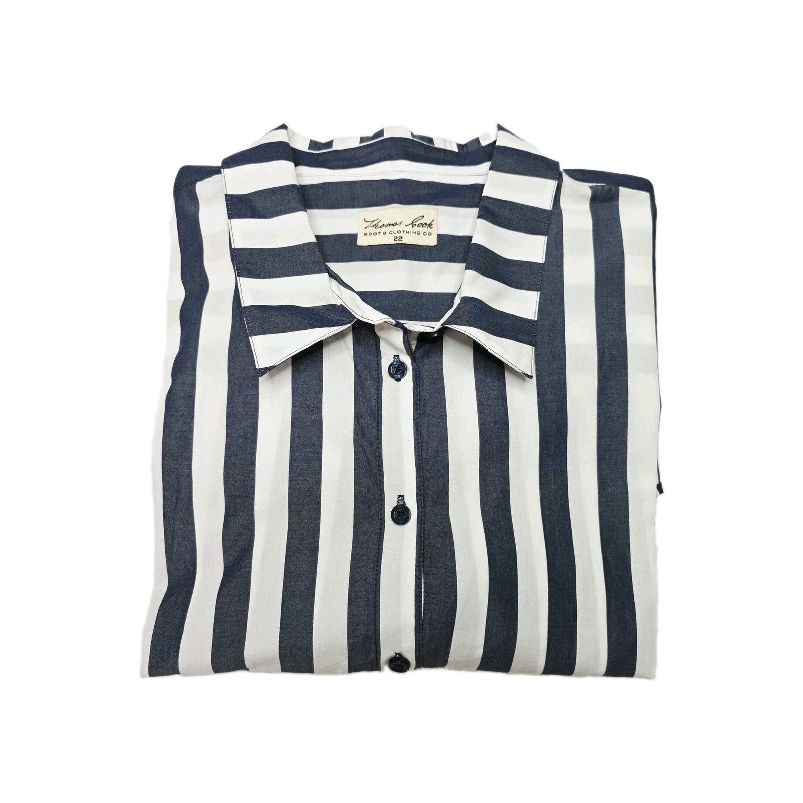 Thomas Cook Shirt Women's 22 Blue 3/4 Sleeve Button Up Striped Tunic Cotton
