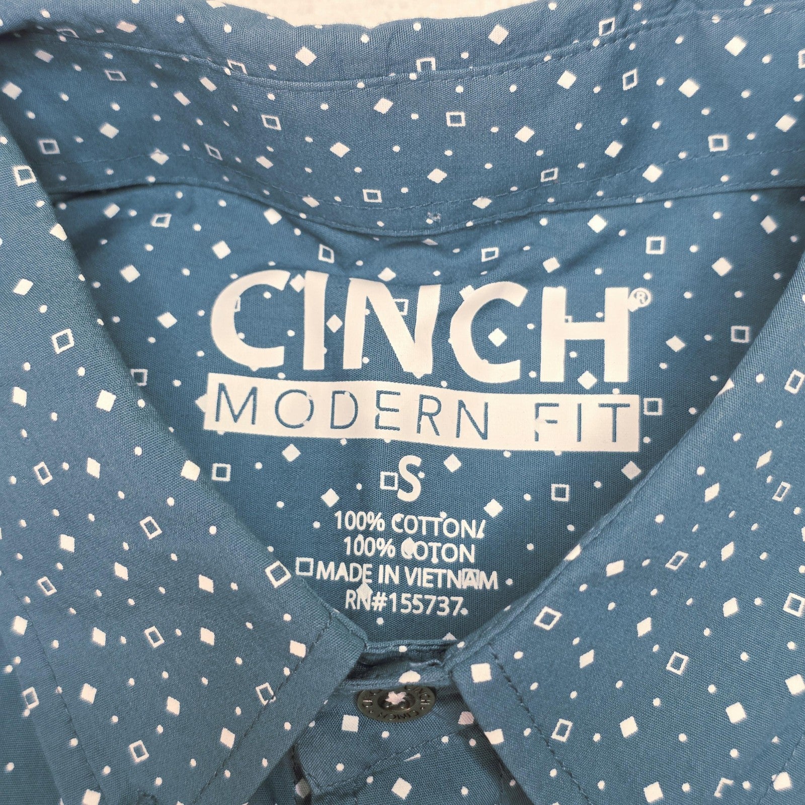 Cinch Shirt Women's S Blue Modern Fit Long Sleeve Button Up Cotton Geometric