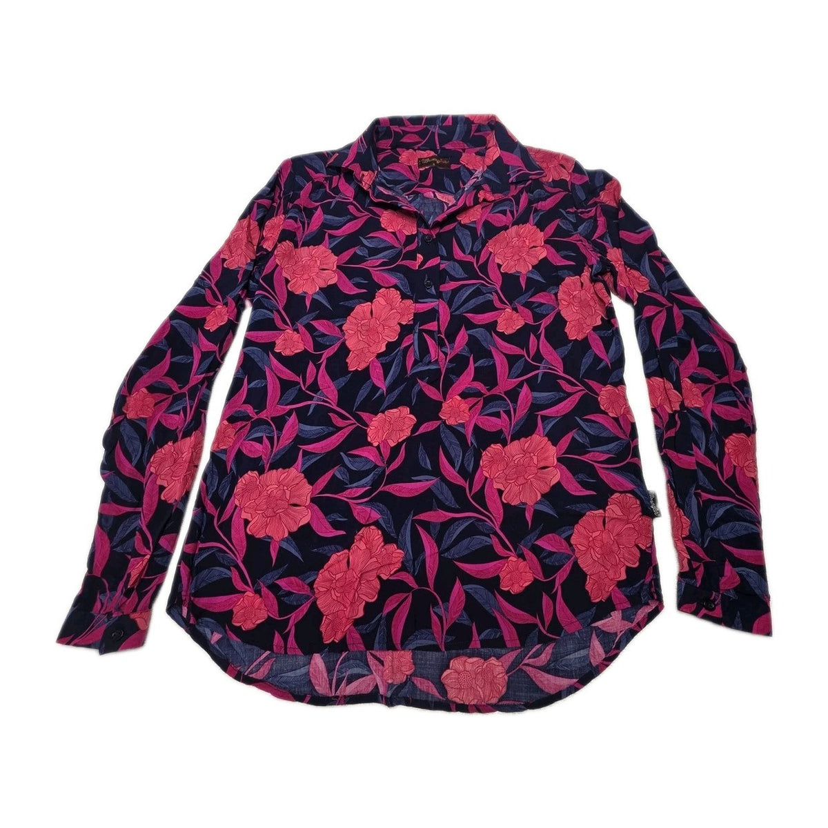 Wrangler Shirt Womens 8 Blue Floral Button Up Collared Embroidered Summer Casual