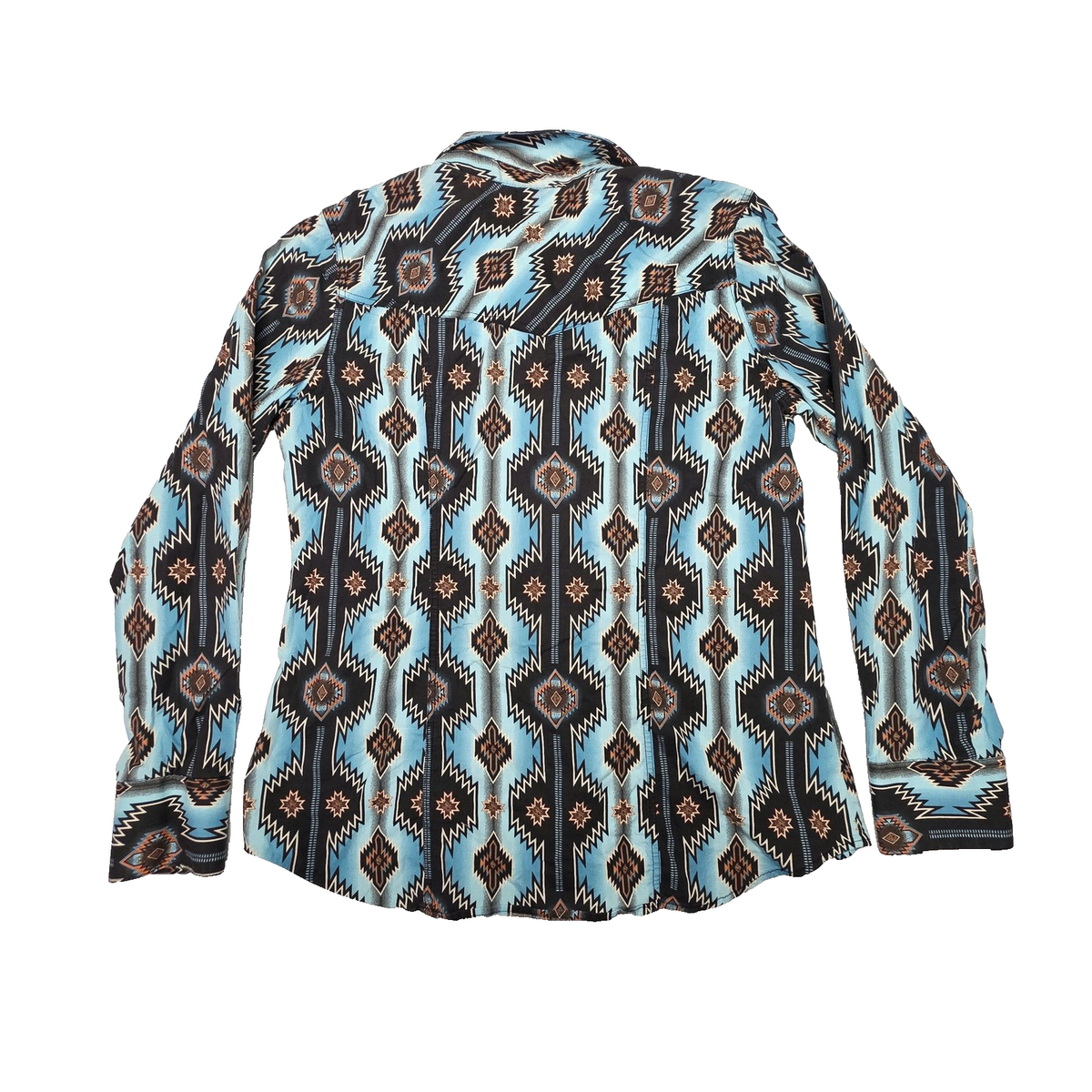 Rock & Roll Denim Shirt Women's L Blue Long Sleeve Snap Button Up Aztec Western