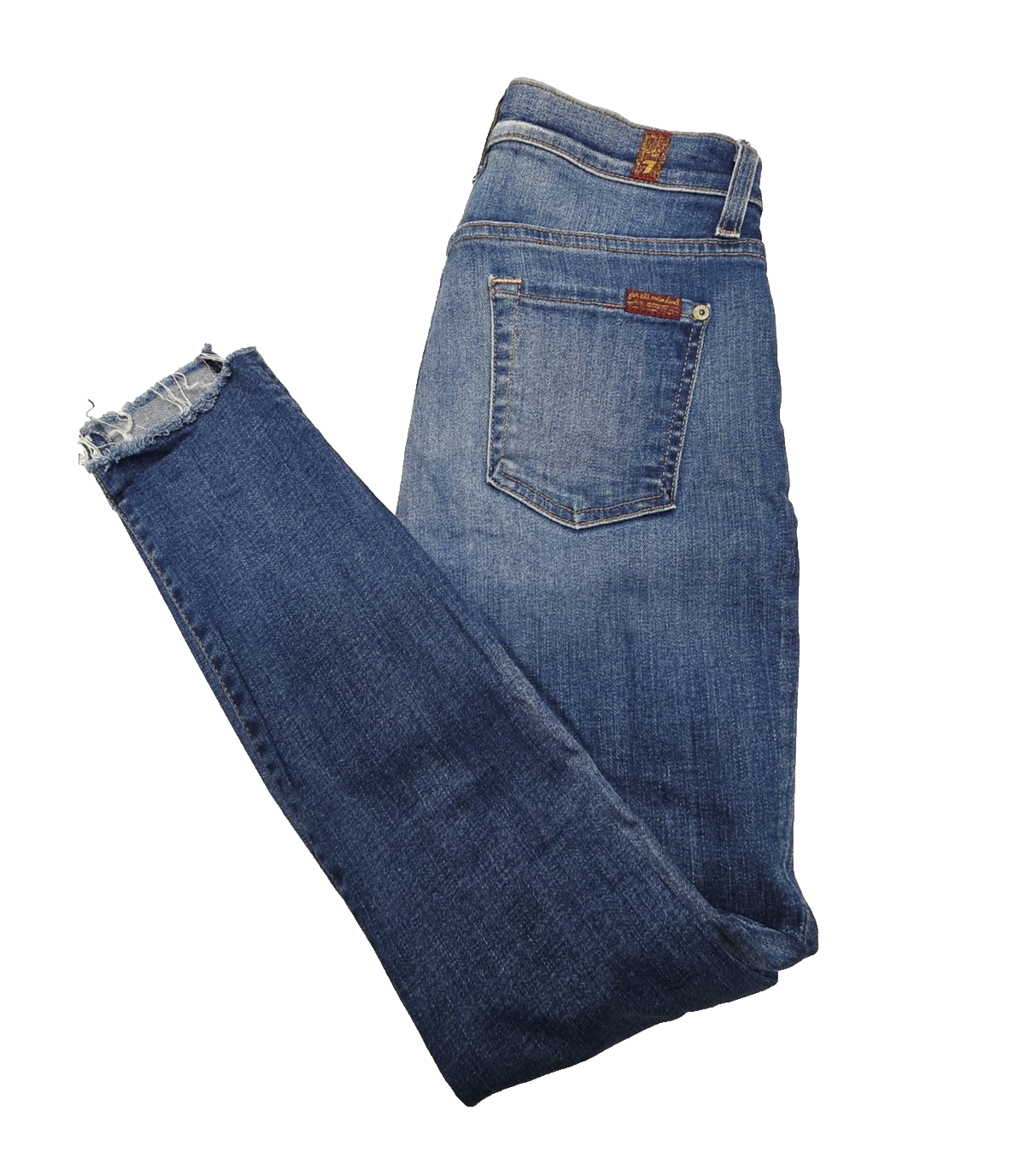 7 For All Mankind Jeans Women's 26x27 Blue The Ankle Skinny Distressed Raw Hem