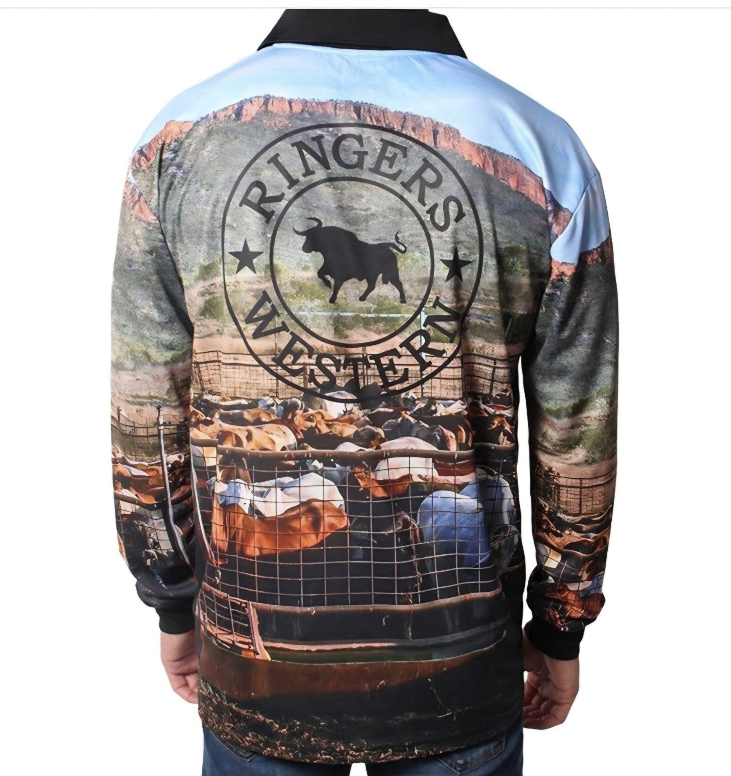 Ringers Western Flicker Unisex Fishing Shirt - Cattle Yard Print - Size 3XL