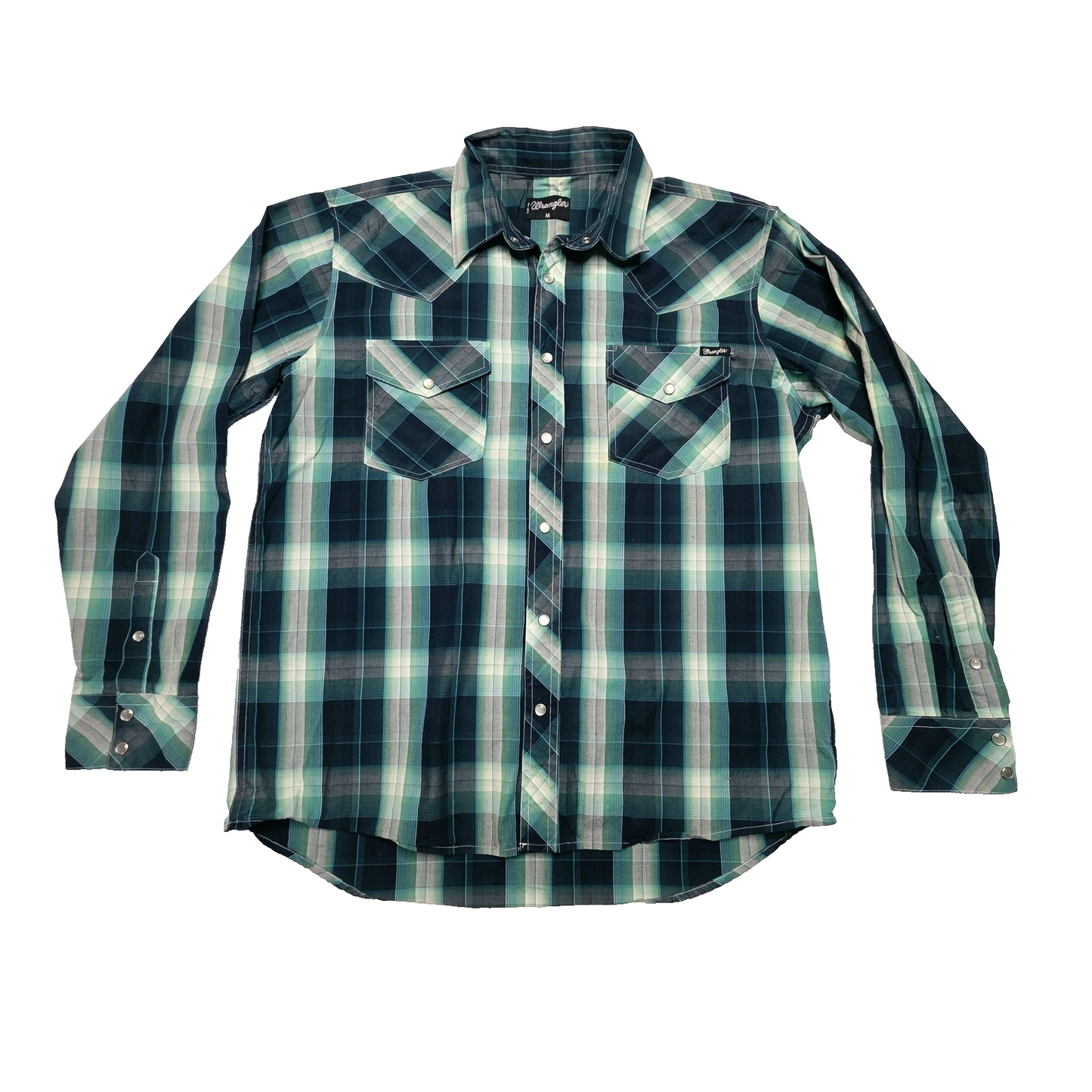 Wrangler Shirt Mens M Green Plaid Snap Front Long Sleeve Western Lightweight