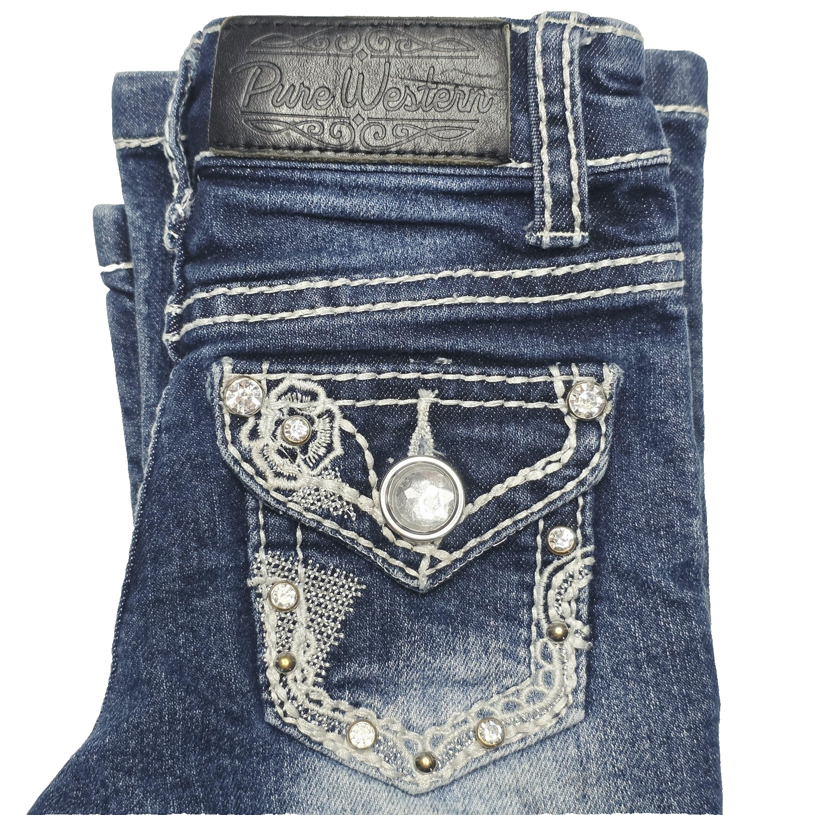 Pure Western Jeans Girls 2 Blue Straight Regular Denim Rhinestone Back Pockets