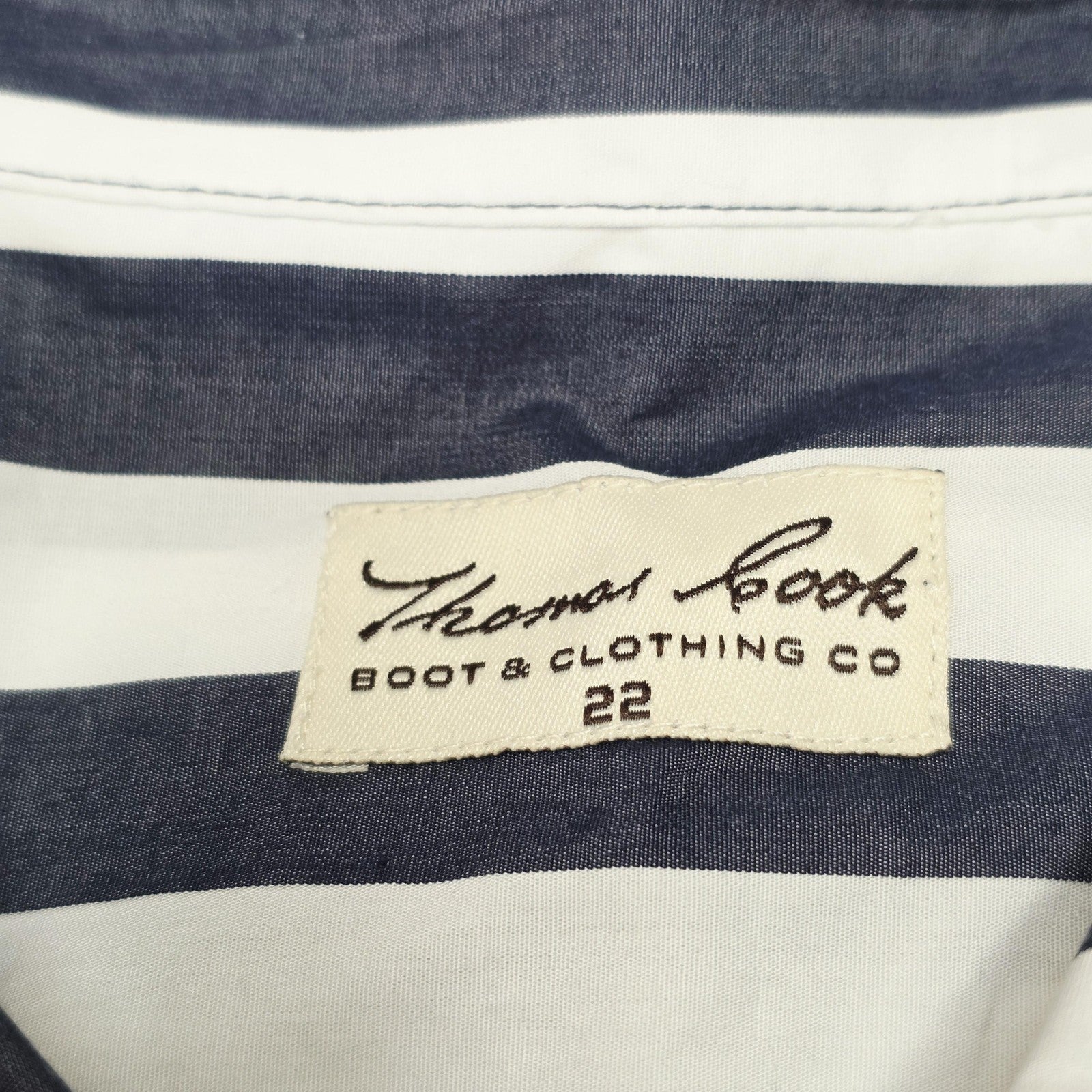 Thomas Cook Shirt Women's 22 Blue 3/4 Sleeve Button Up Striped Tunic Cotton