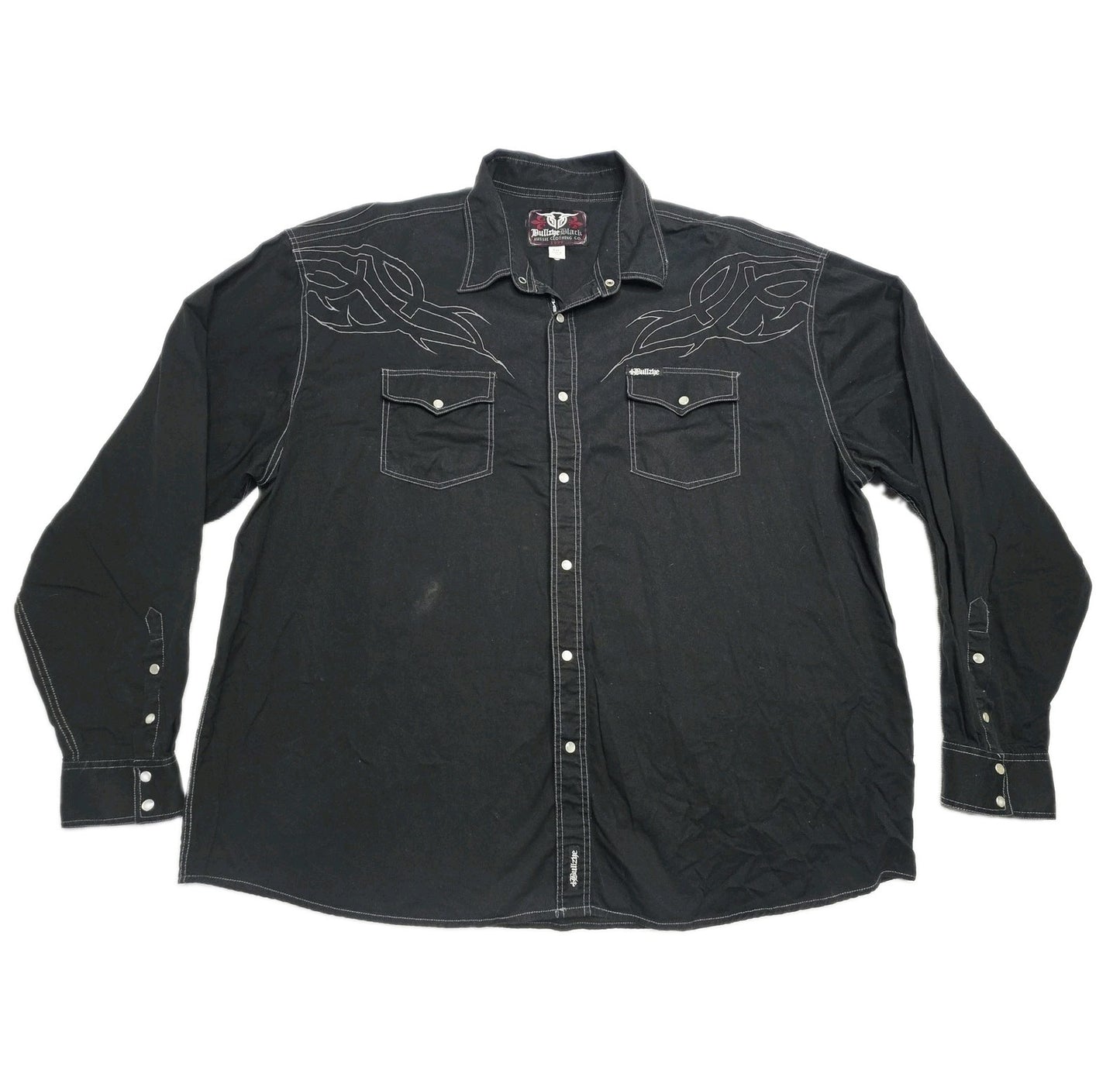 Bullzye Black Shirt Mens 5XL Black Long Sleeve Western Snap Front Embroidered
