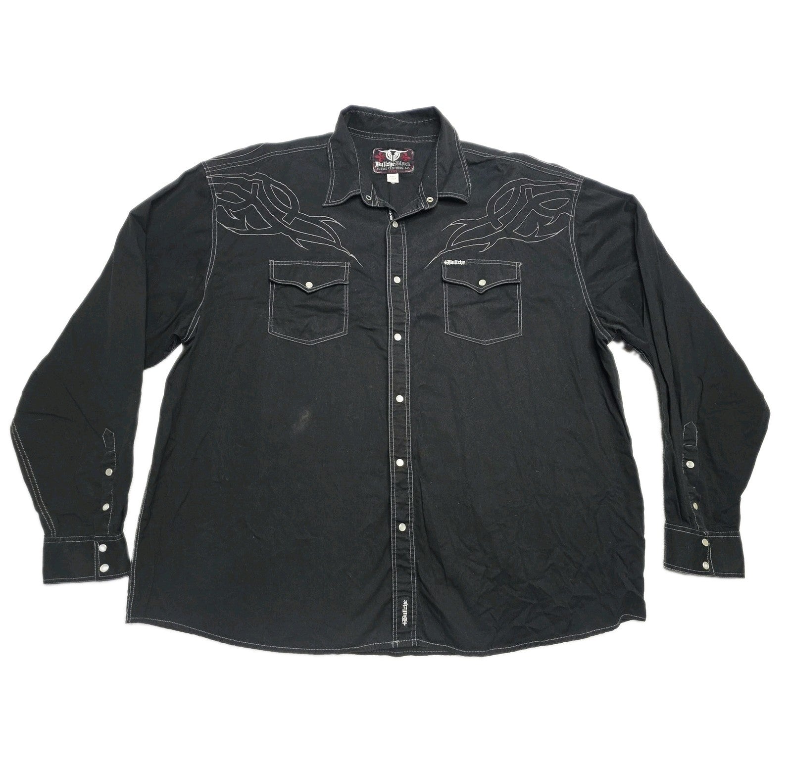 Bullzye Black Shirt Mens 5XL Black Long Sleeve Western Snap Front Embroidered