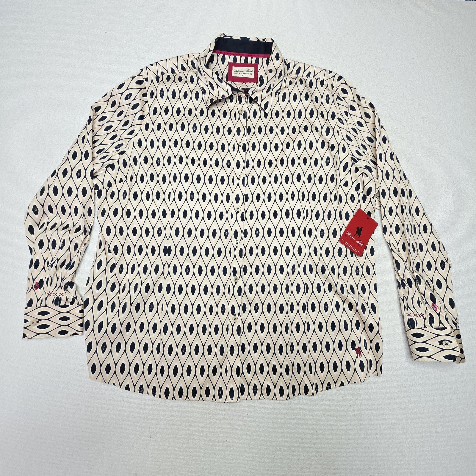 Thomas Cook Shirt Women's 20 Beige Long Sleeve Button Up Nadia Geometric Print