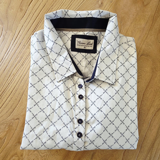 Thomas Cook Shirt Women's 22 White Long Sleeve Button Up Denise Logo Geometric
